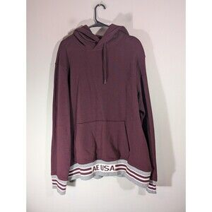 American Eagle Maroon Varsity Trim Hoodie Men Sz L Preppy Old Collegiate Retro